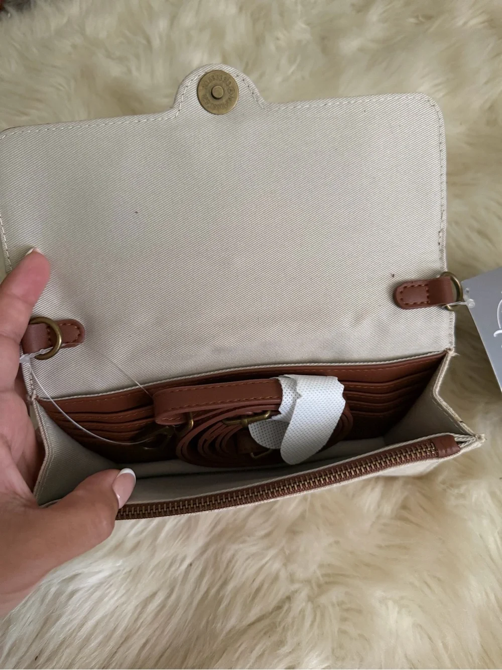 Disney Beige Canvas Crossbody with Brown Trim and Mickey Embroidery